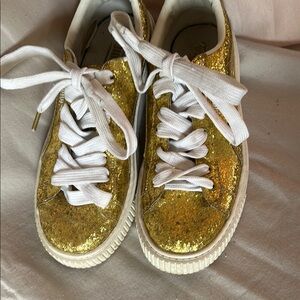 Gold Glitter Sneakers with White Laces. Puma size 8.5
